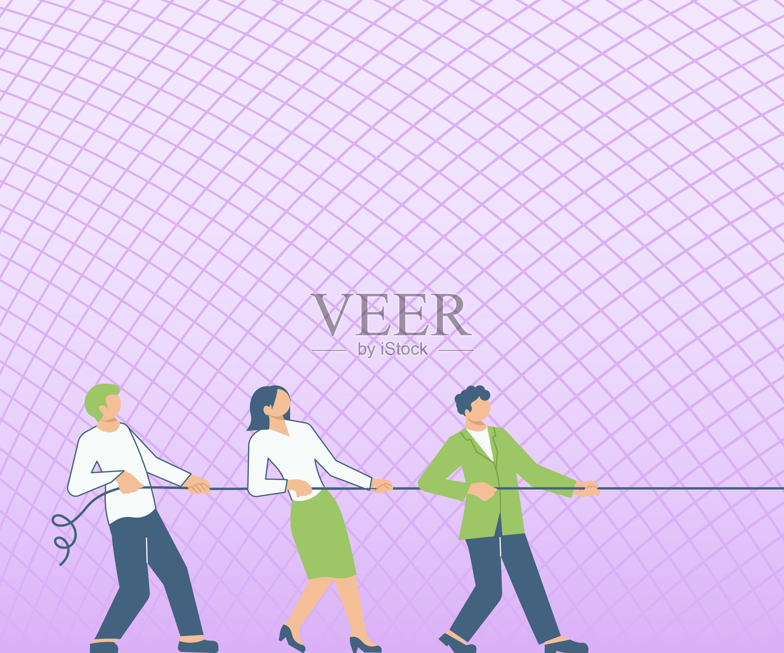 三位同事拉着绳子一起呈现插画图片素材