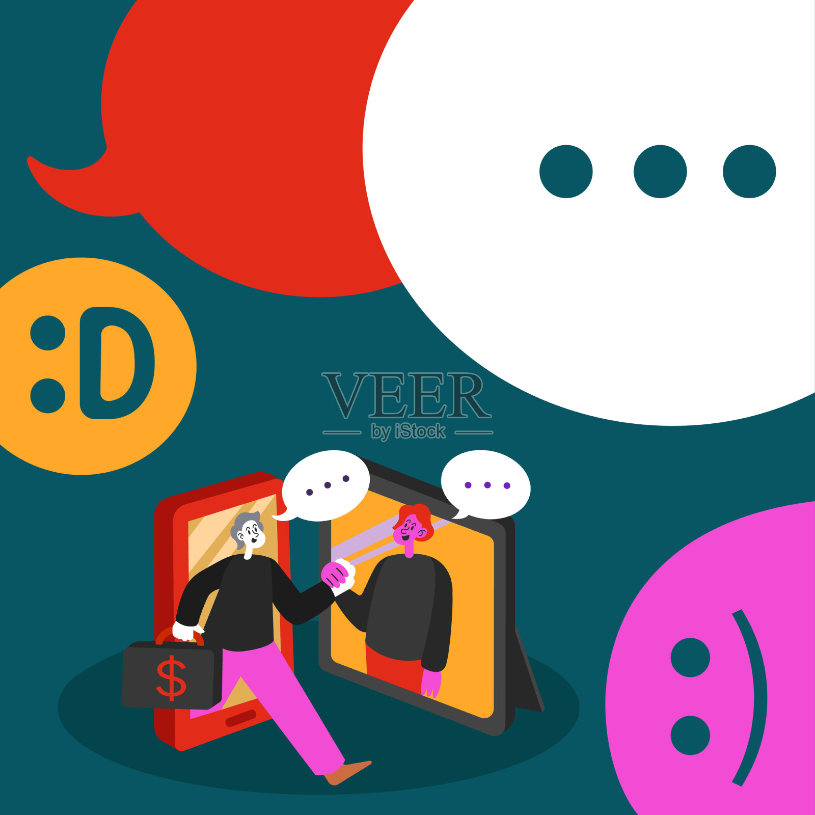 两个同事在网上开会讨论未来插画图片素材