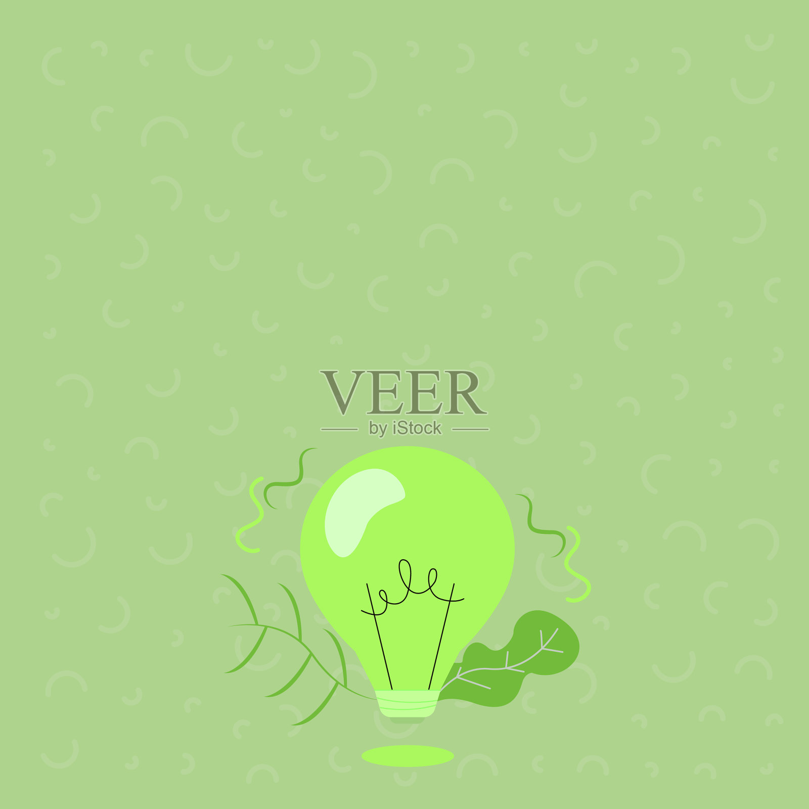 照明灯泡图纸与植物外壳插画图片素材