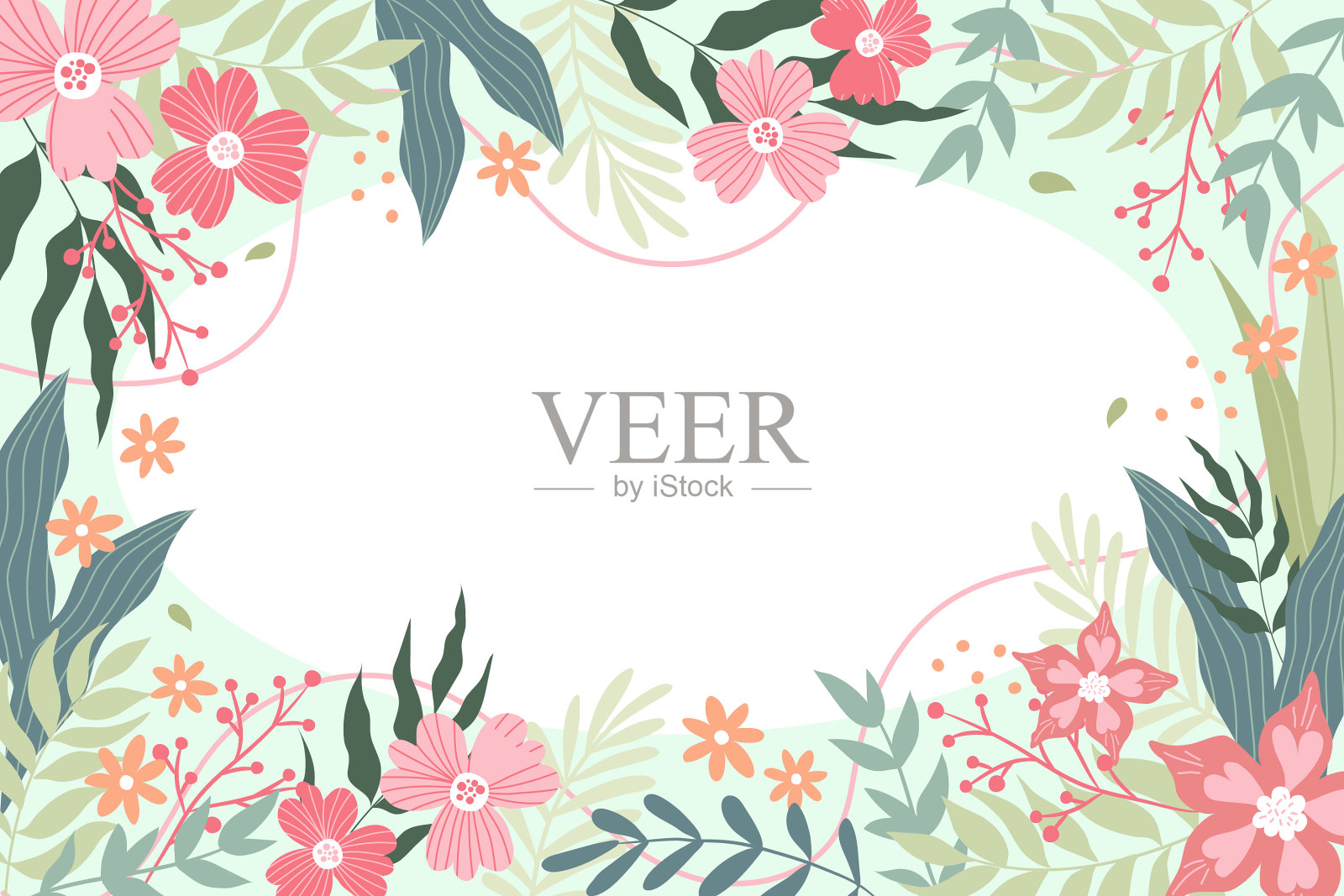 空白框架装饰着五颜六色的鲜花和插画图片素材