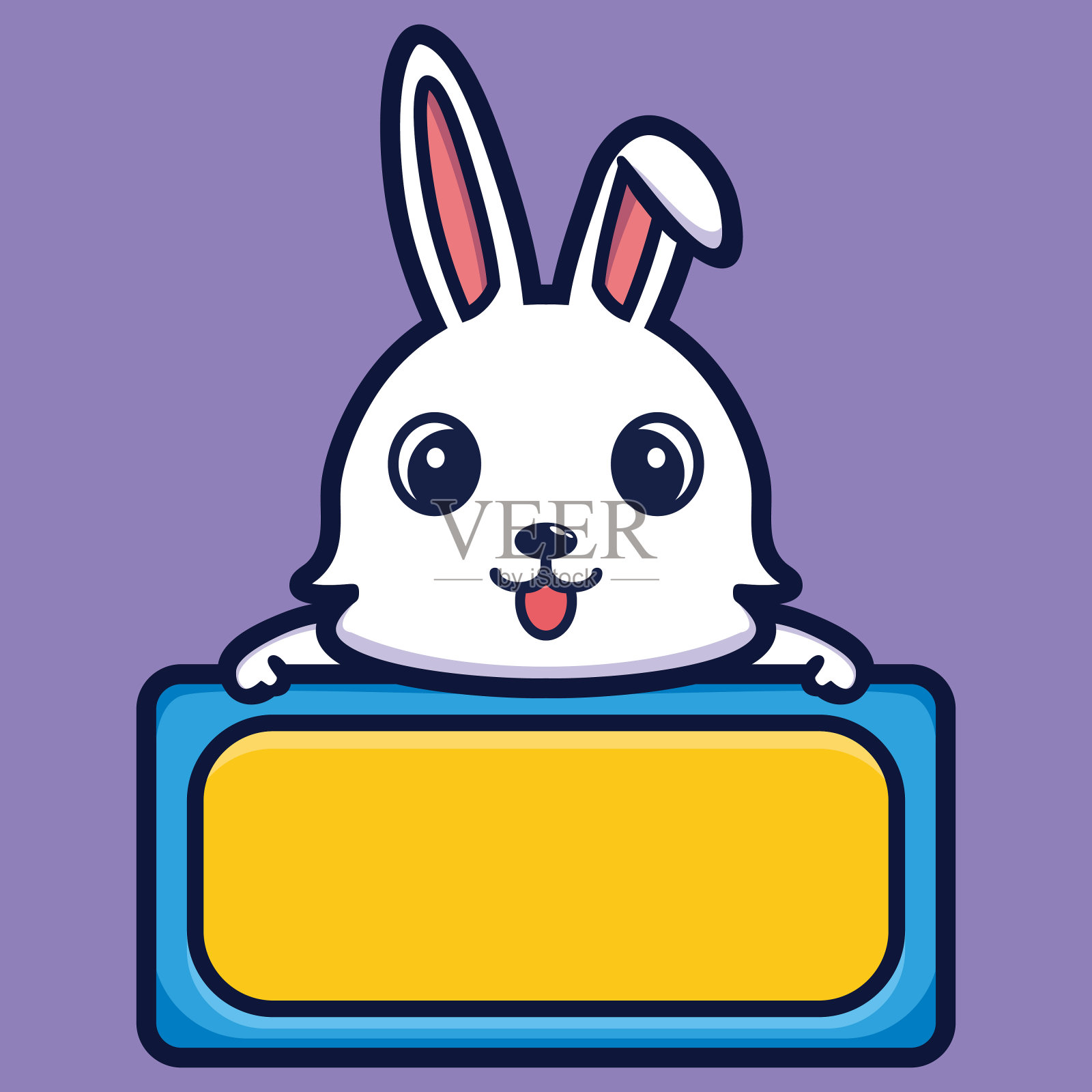 可爱兔子与空板卡通人物溢价矢量插画图片素材