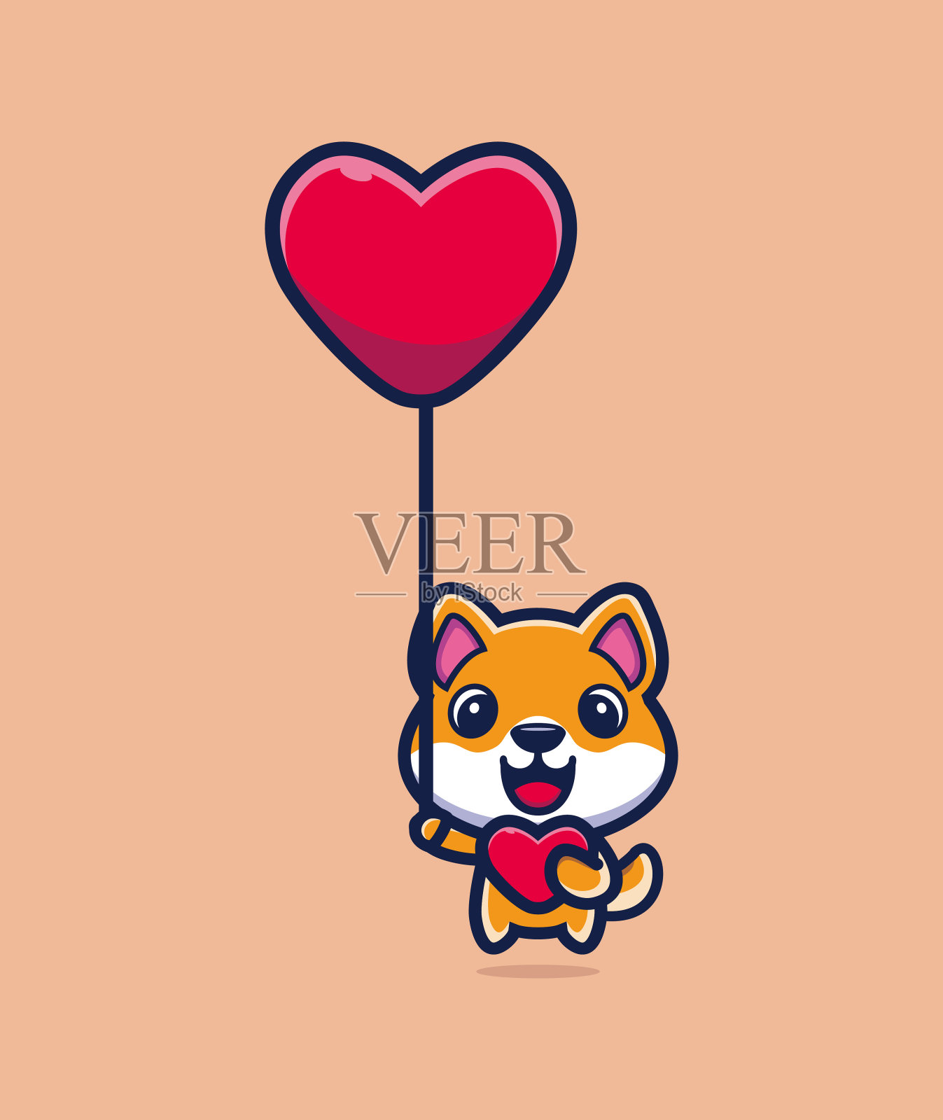 可爱的柴犬漂浮与卡通矢量插图气球插画图片素材