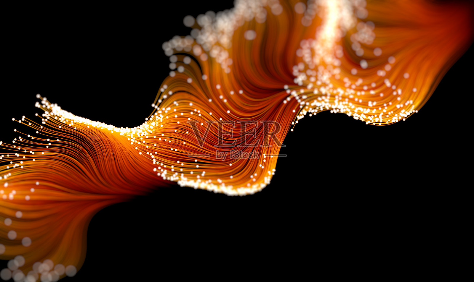 黑色背景上的橙色流动颗粒。插画图片素材