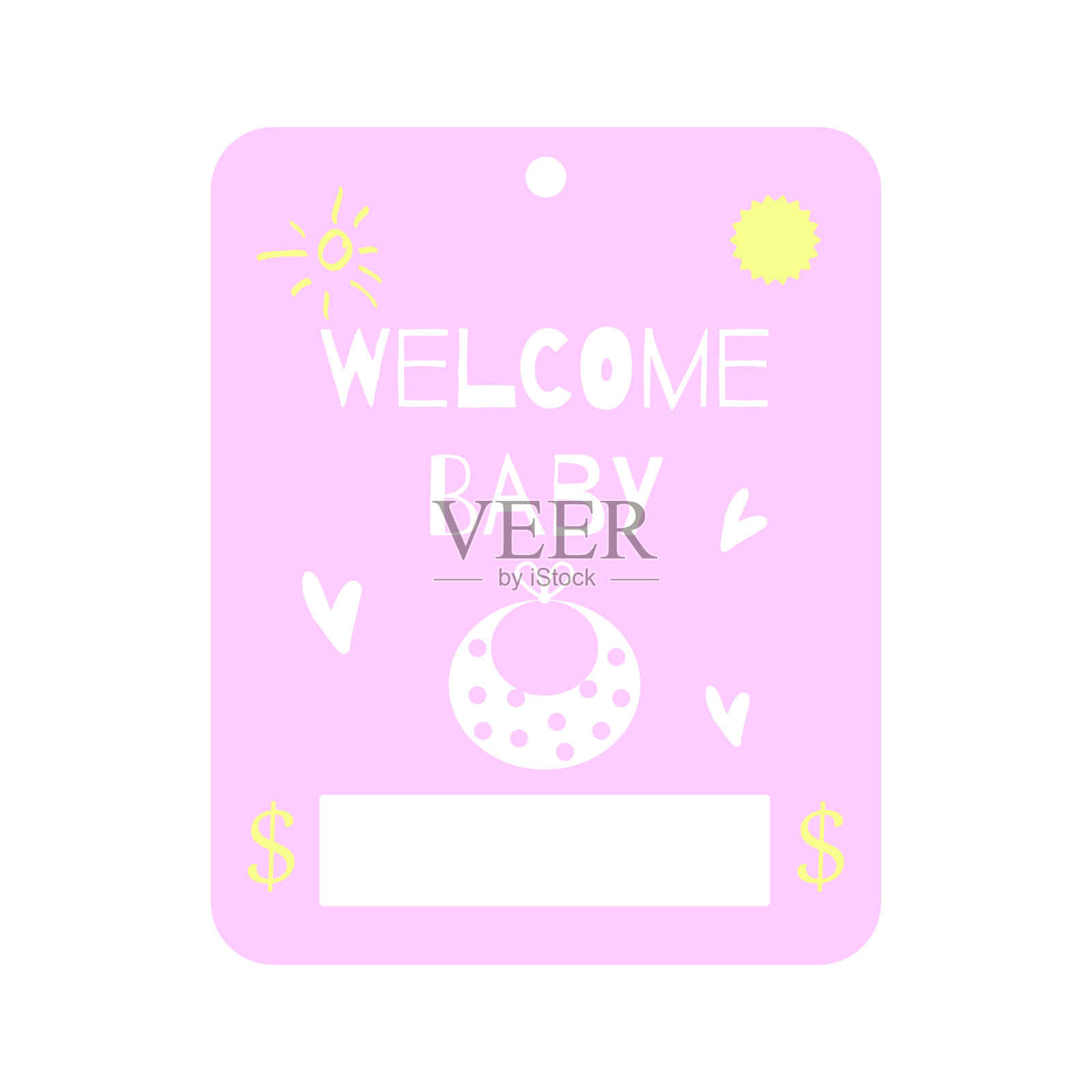 欢迎宝宝礼品卡。婴儿淋浴问候邀请卡。钞票卡粉红色粉彩模板。矢量插图。插画图片素材