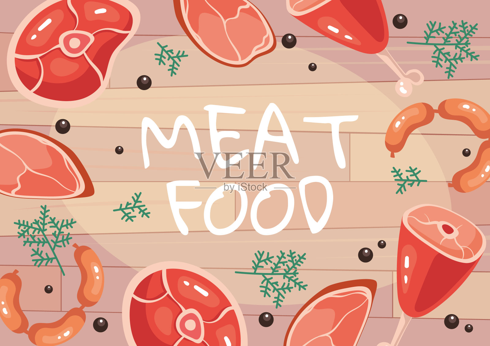 生肉烧烤厨房横幅海报封面概念。矢量平面设计元素插图插画图片素材