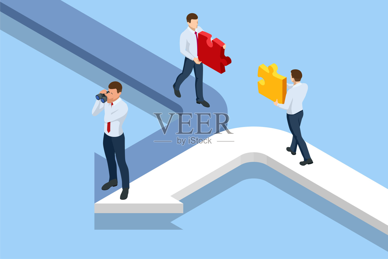 等距商业成功概念。企业家，商人，领袖。寻找机会。经营理念。插画图片素材