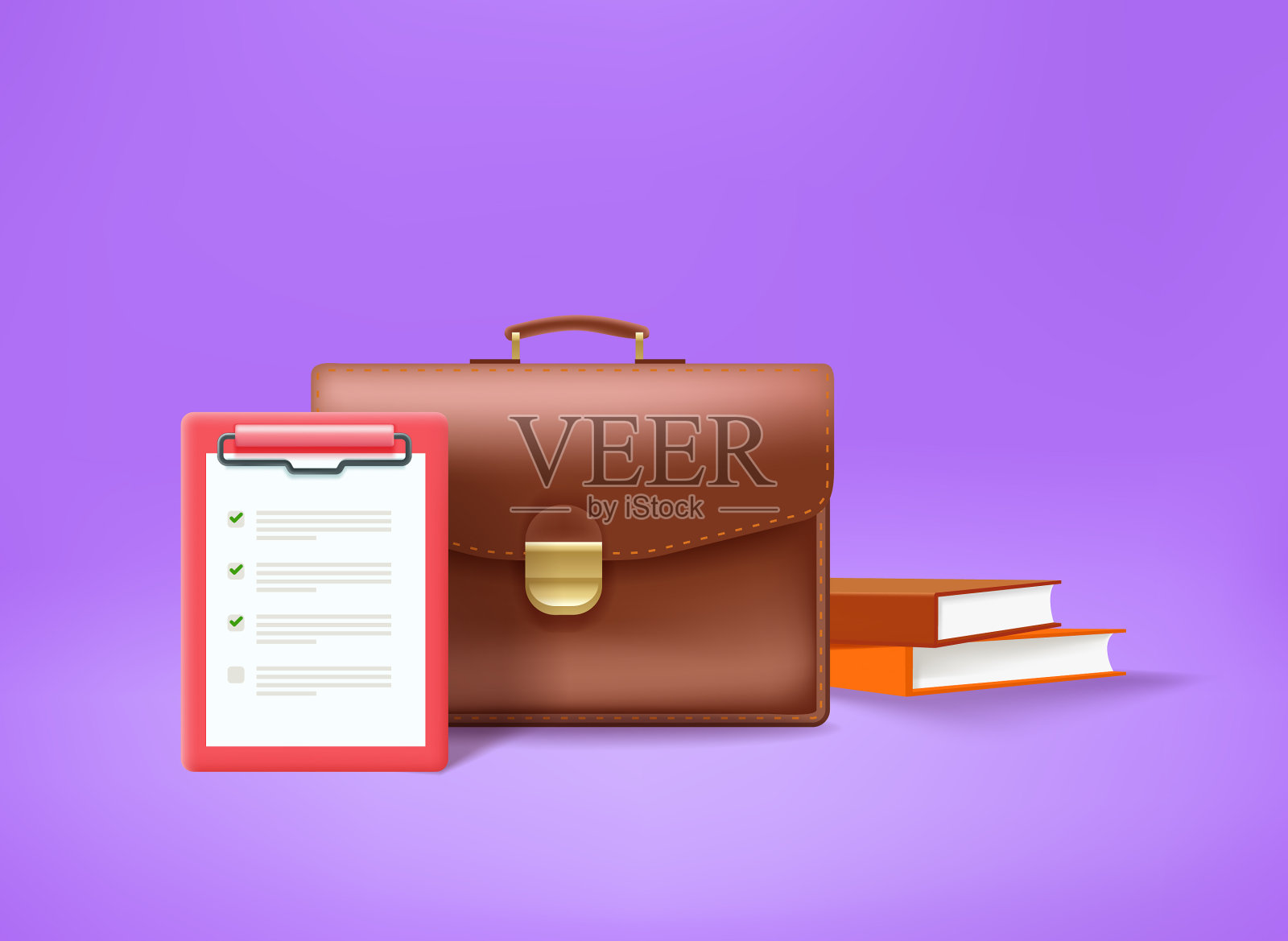 公文包与合同和书籍3d插画图片素材