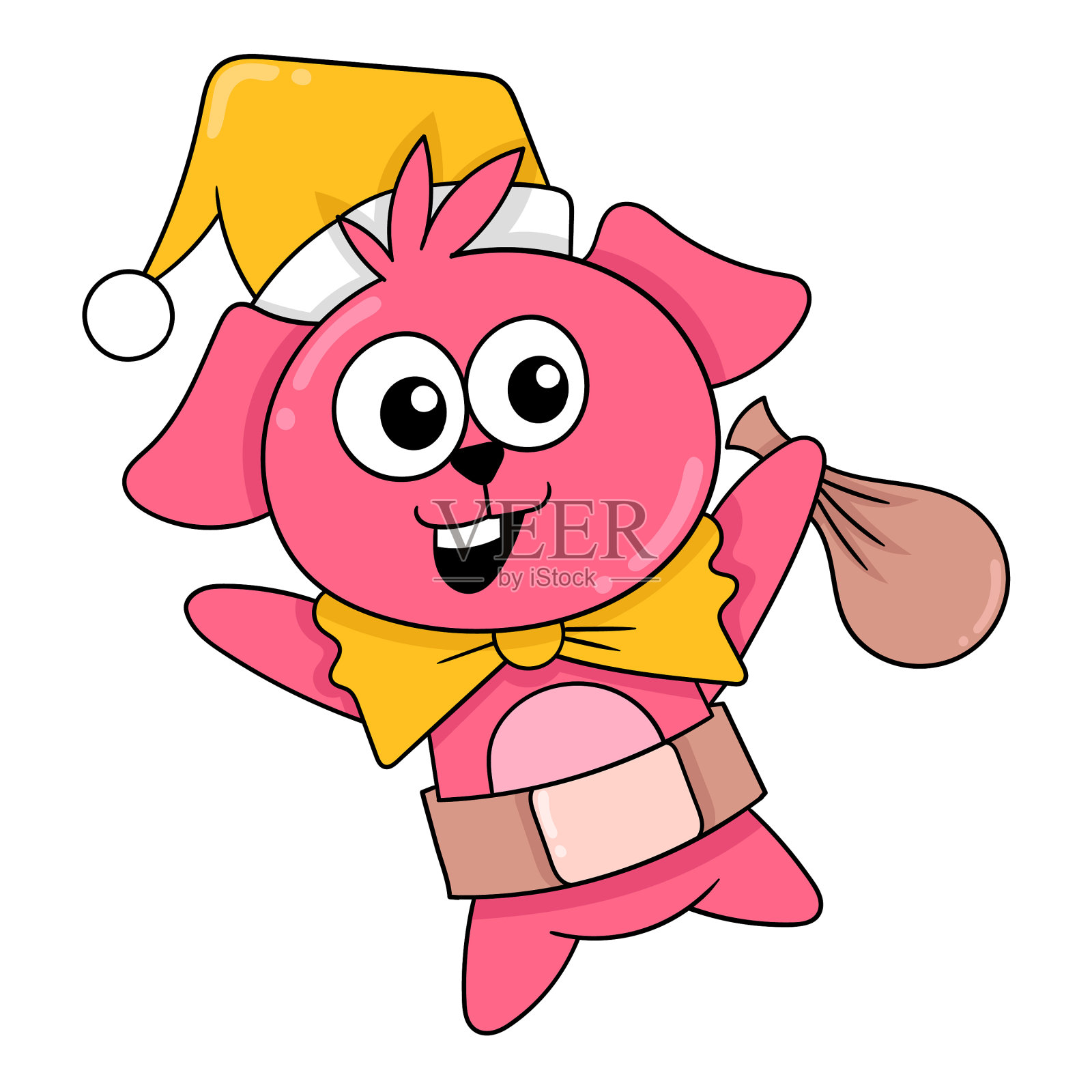 粉色小狗拿着圣诞礼物分享涂鸦插画图片素材