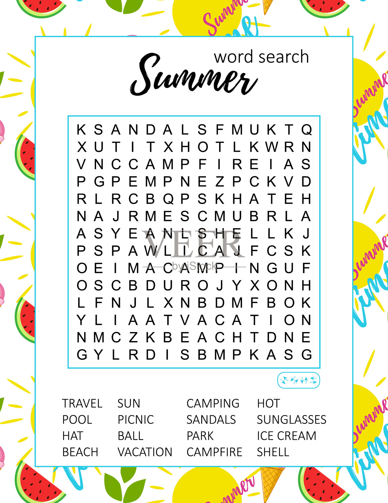 夏季字谜游戏插画图片素材