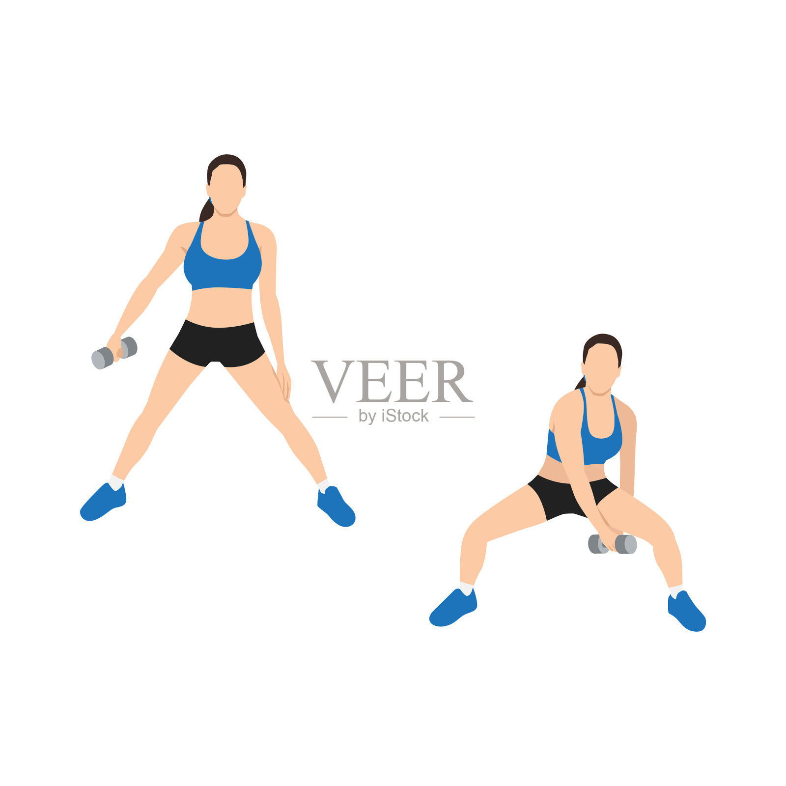 女子做8字形深蹲运动平设计模板素材