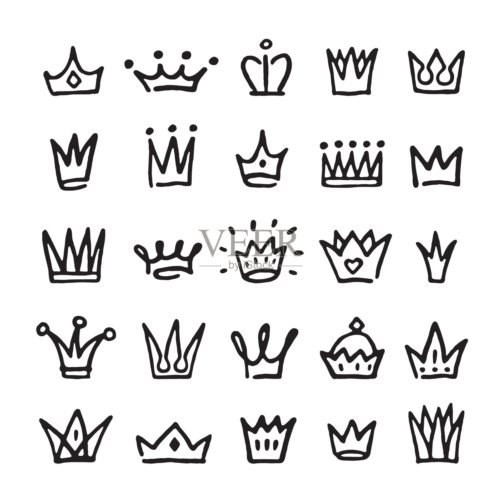 手绘公主冠黑冠孤立图标素材