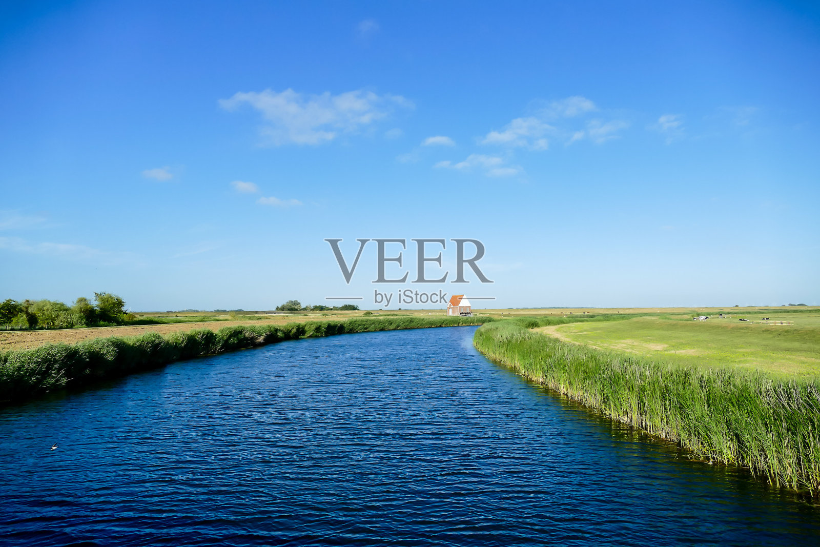 河流和蓝天的景观，在北欧的瑞典斯堪的纳维亚照片摄影图片