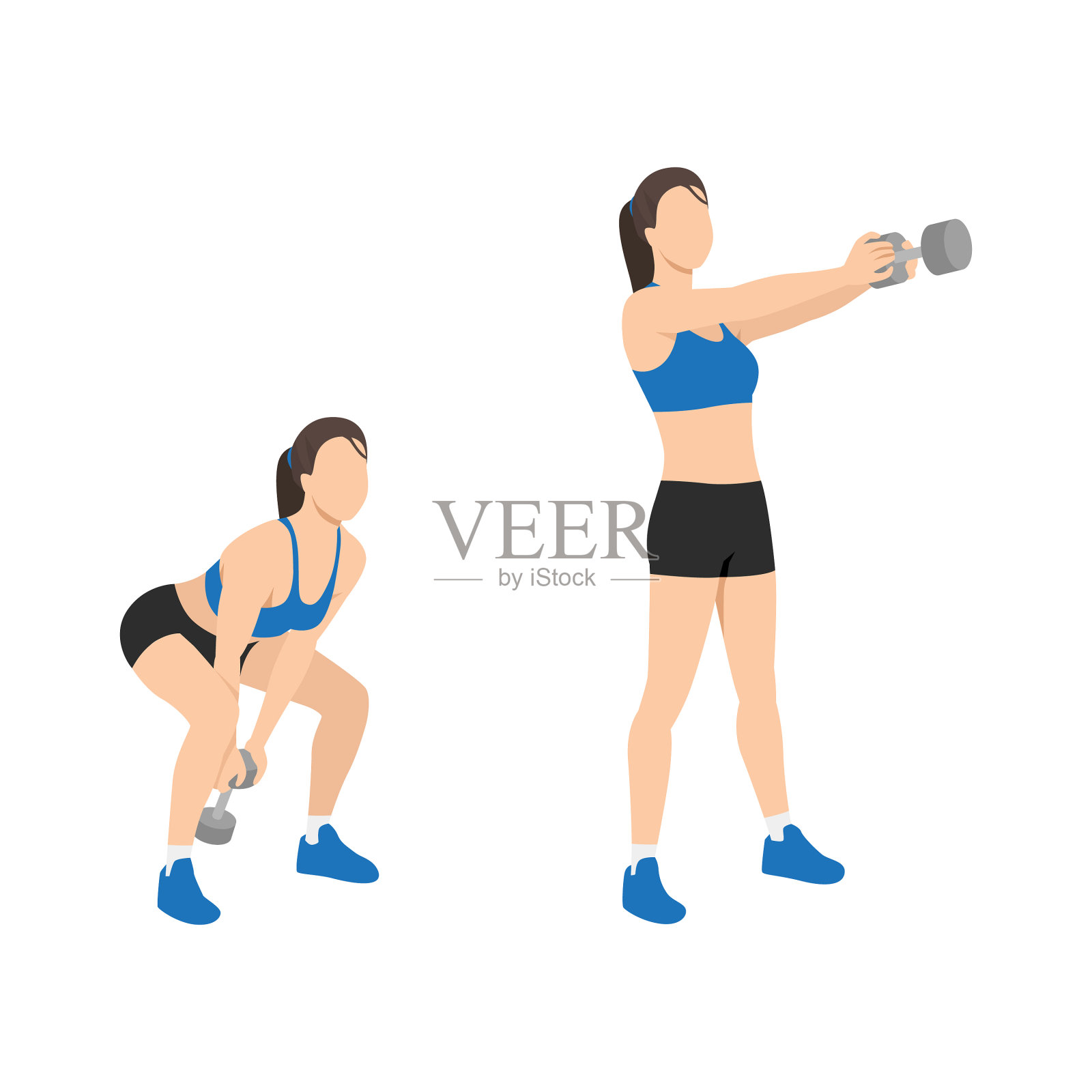 女子做哑铃摆动运动平插画图片素材