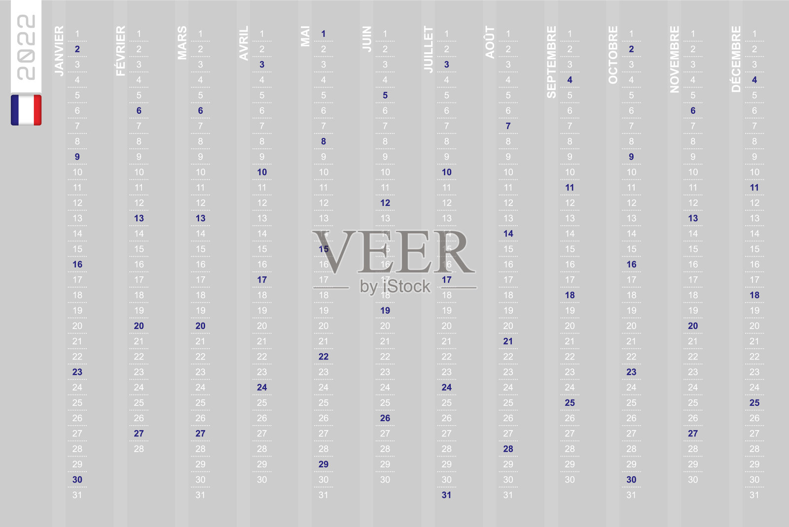 单行垂直日历适用于2022年插画图片素材