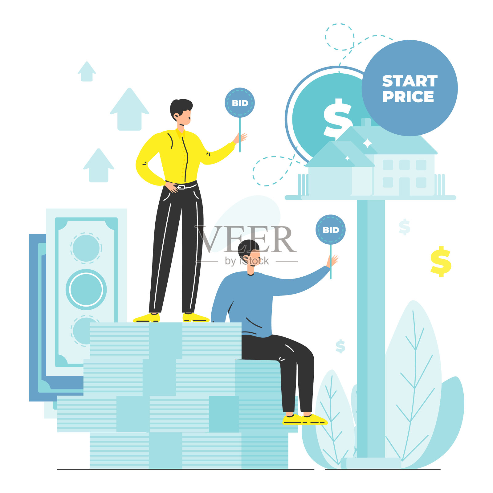 二房地产拍卖及竞买人出价设计元素图片