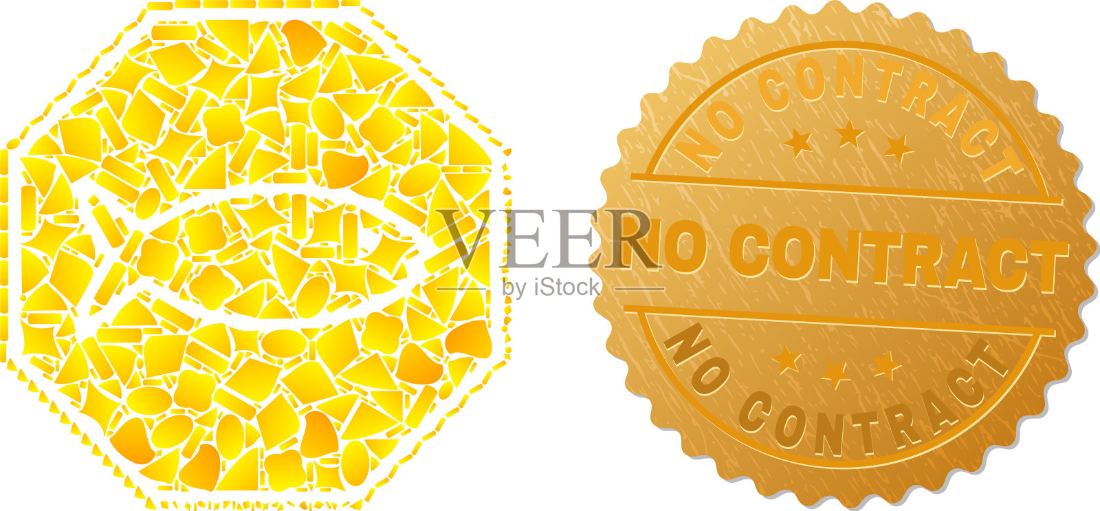 鱼危险的八角形图标马赛克的金色插画图片素材