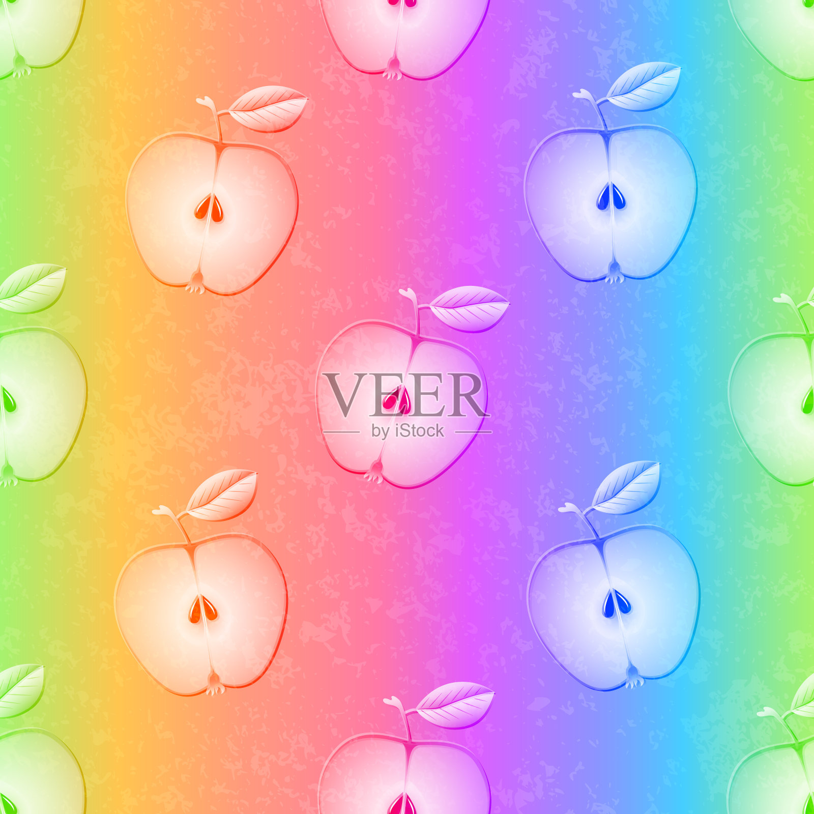 彩虹夏天的图案，有光泽的切苹果插画图片素材