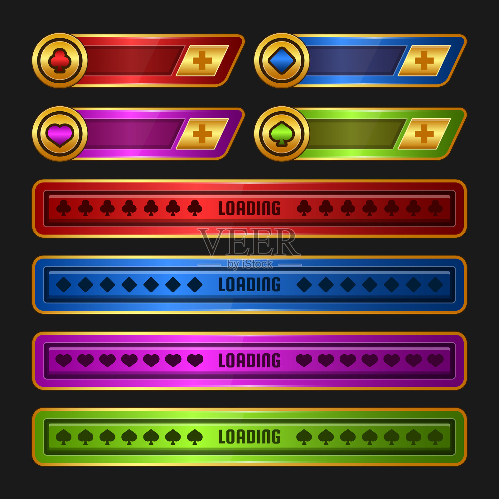 按钮集设计的游戏用户界面(GUI)的视频游戏，电脑。设计元素图片