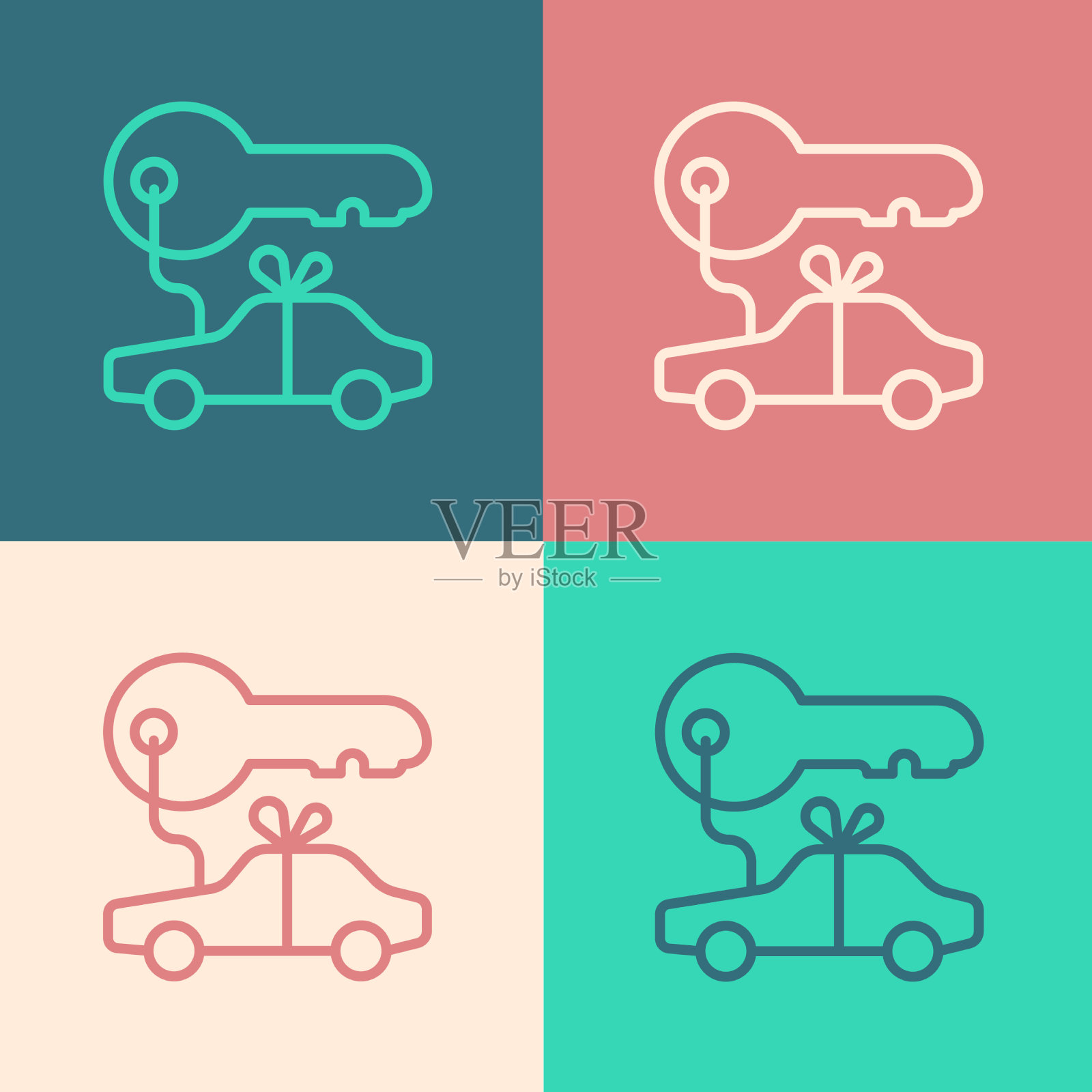 波普艺术线汽车礼品图标孤立的颜色插画图片素材