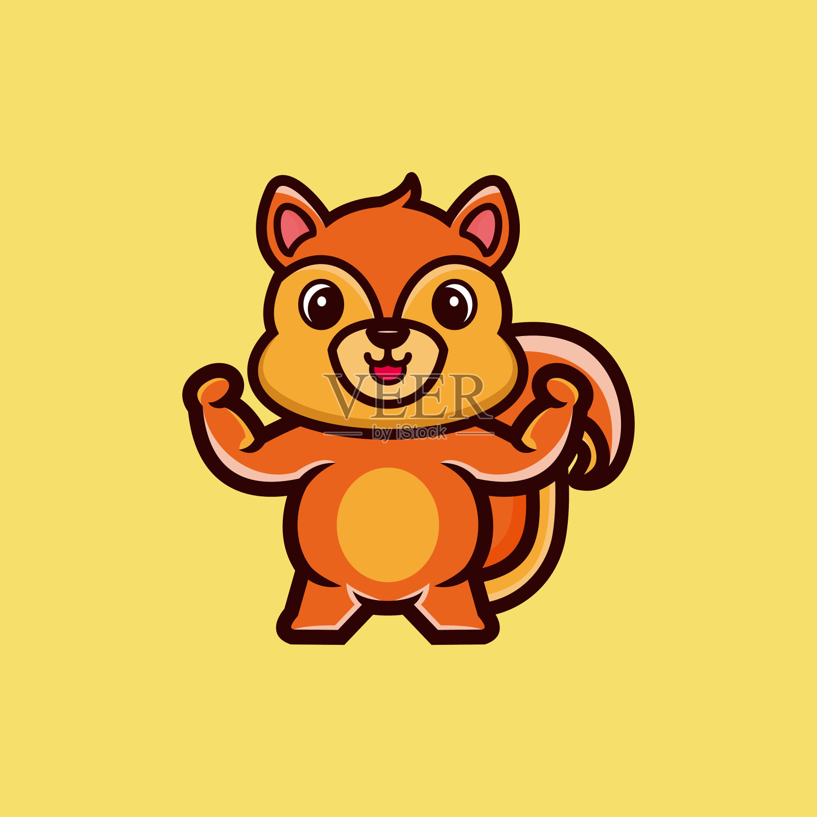 可爱强壮的松鼠卡通人物溢价向量插画图片素材