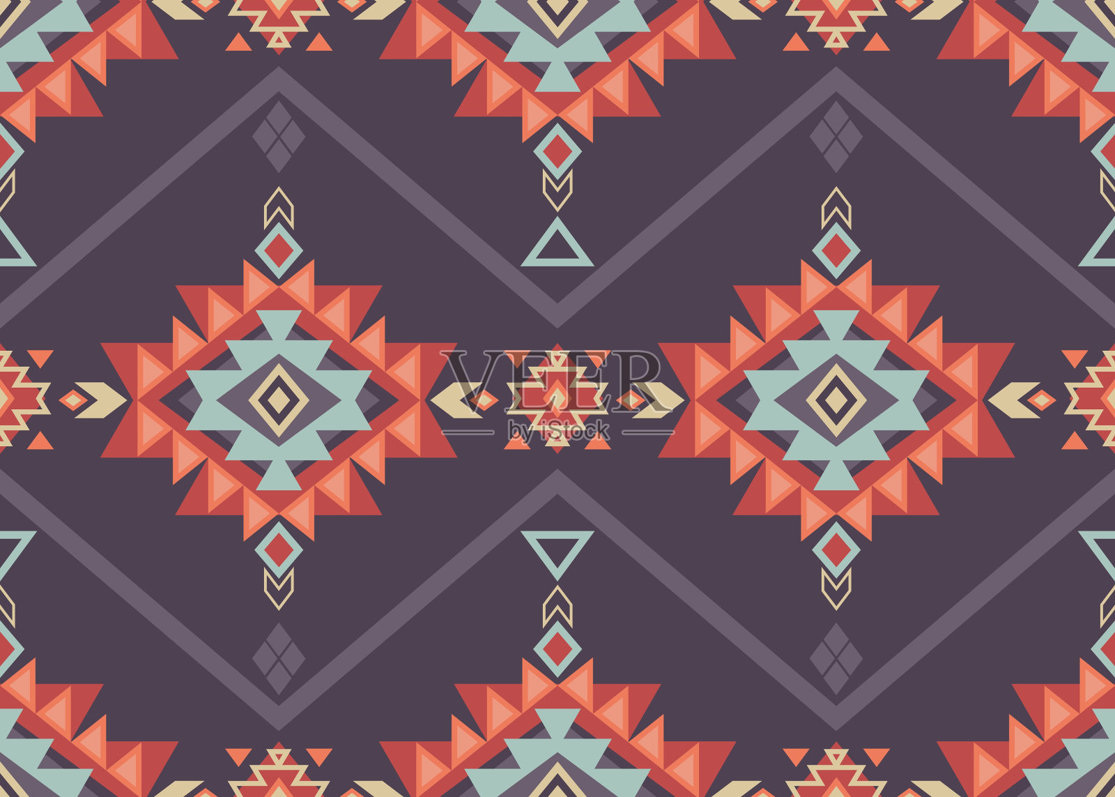 民族部落无缝格局。向量波西米亚几何马赛克。插画图片素材