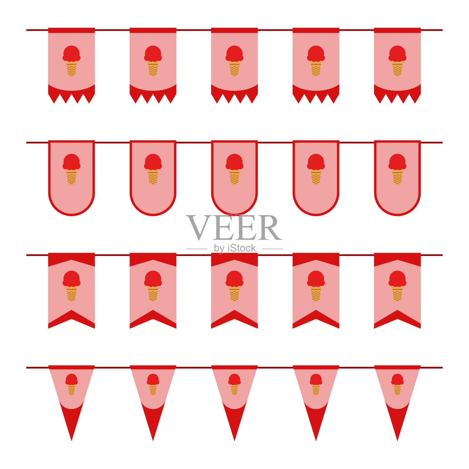 一套彩色旗帜和冰淇淋插画图片素材