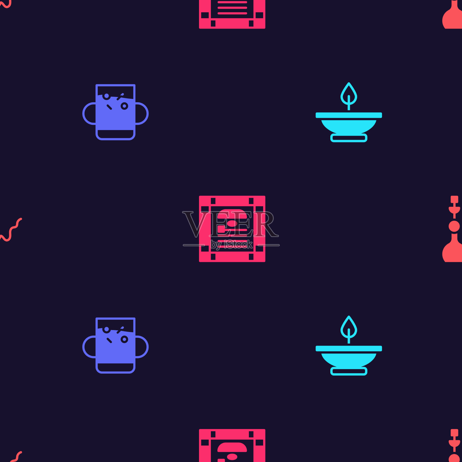 集香盏茶与叶印杯图标素材