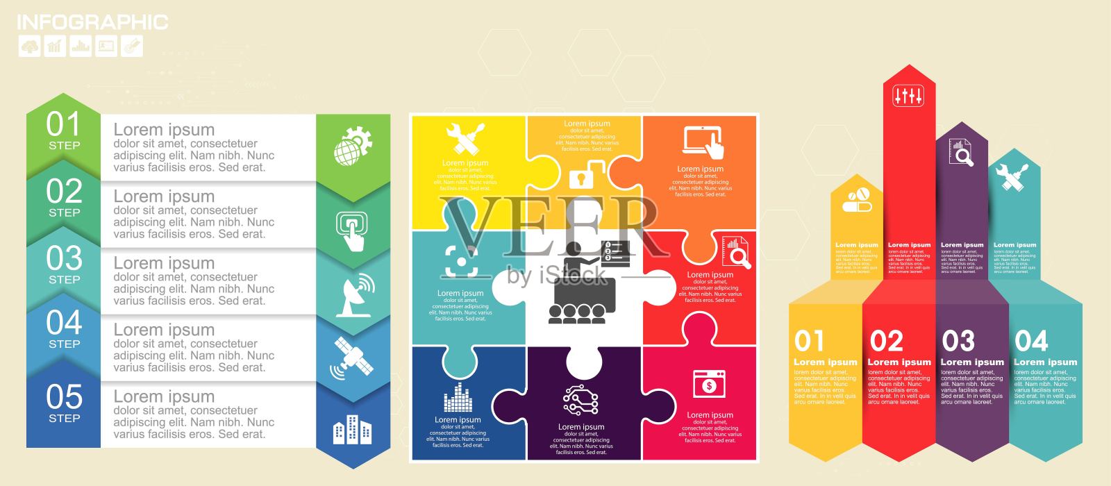 带箭头的时间轴信息图模板，流程图，工作流或过程信息图，矢量eps10插图设计模板素材