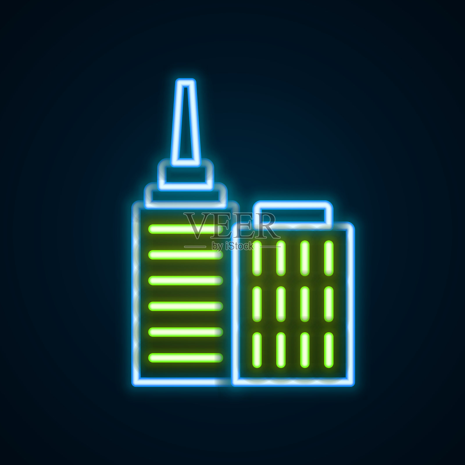 发光的霓虹灯线城市景观图标孤立上插画图片素材