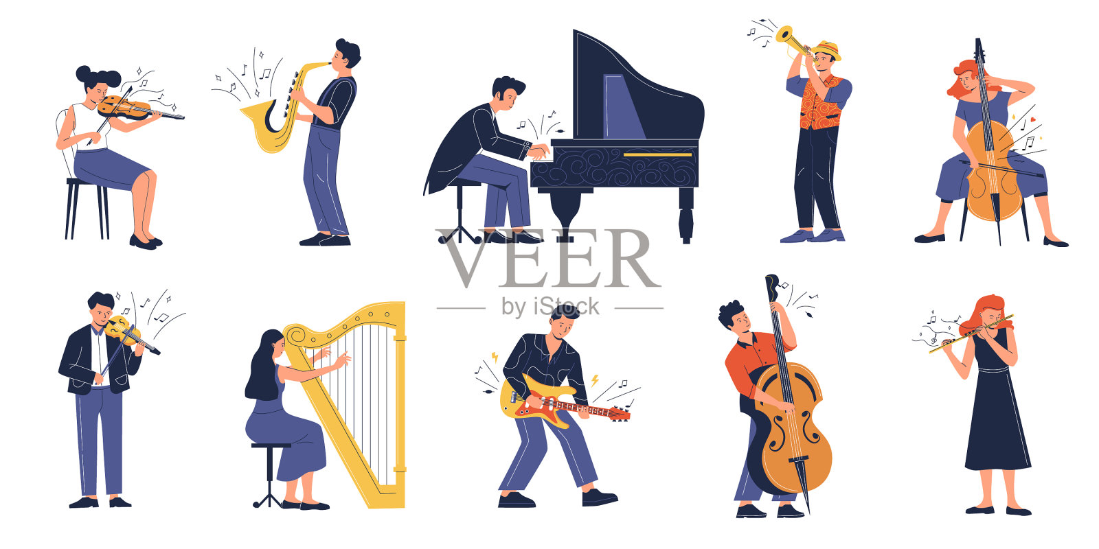 音乐家卡通人物演奏音乐插画图片素材