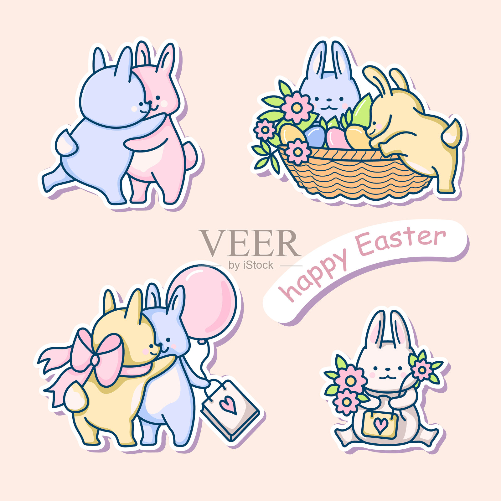 手绘有趣的卡通兔子插画图片素材