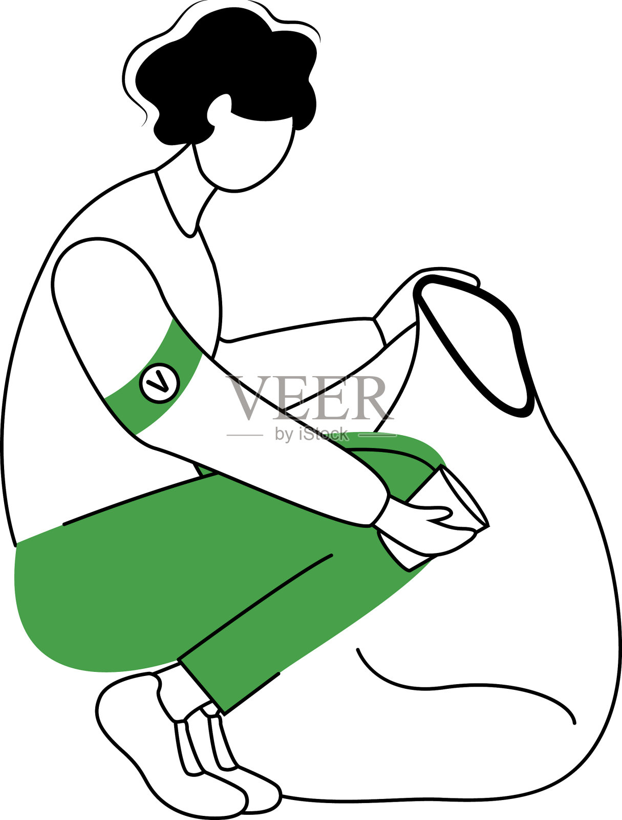 男子清理垃圾平轮廓社区设计元素图片