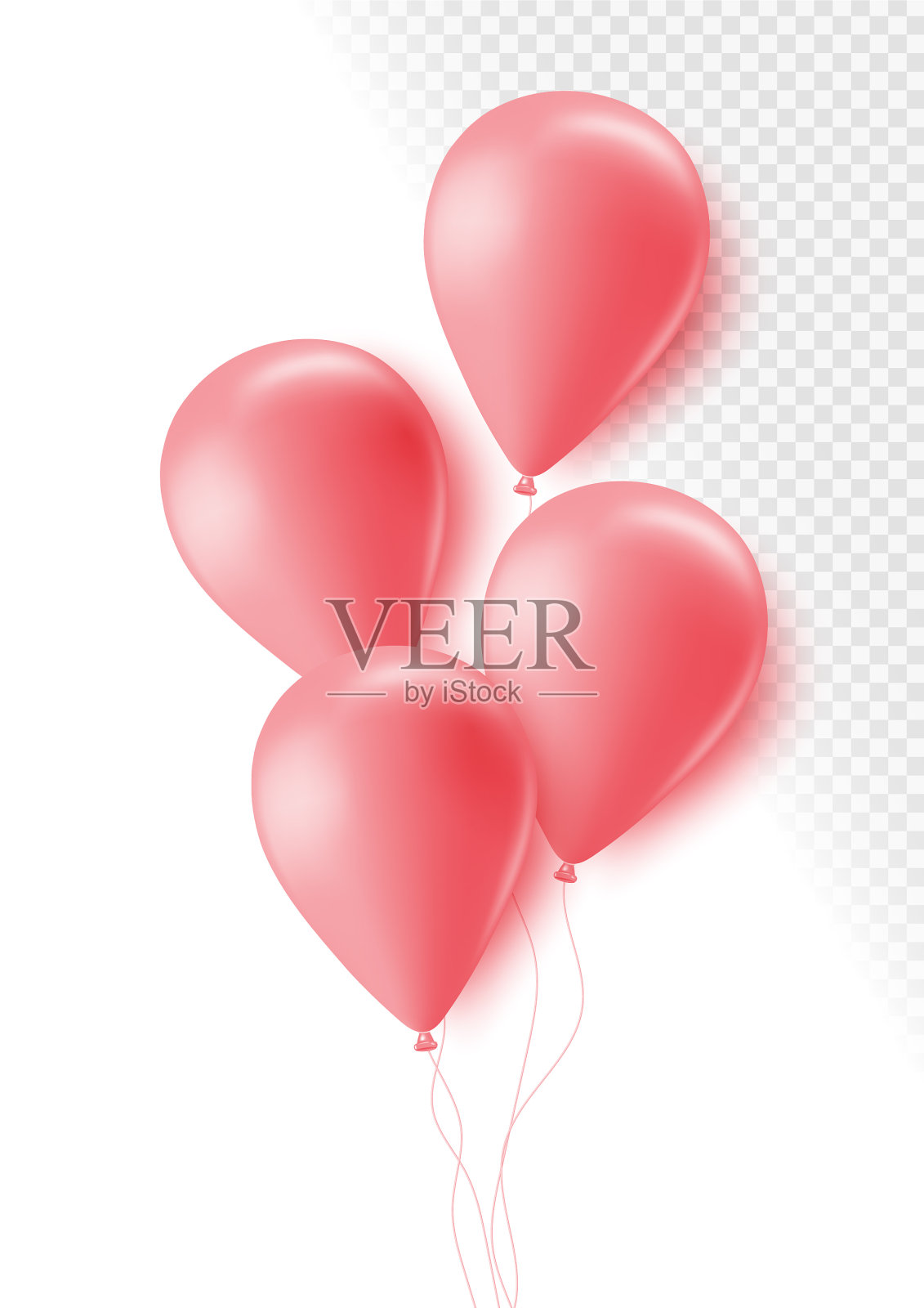 现实玫瑰3d气球孤立在透明插画图片素材