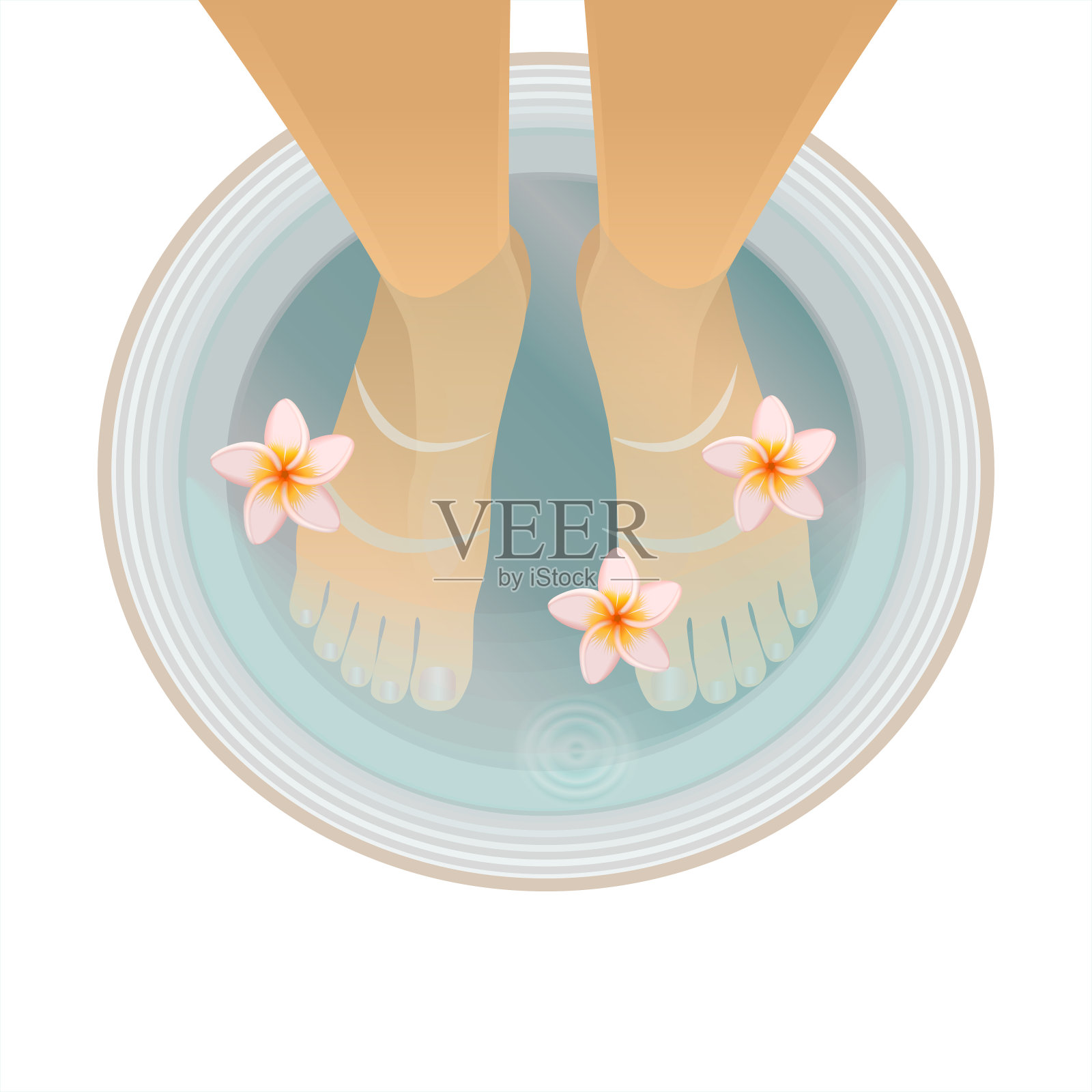 美丽的女性腿在盆地上的白色背景。脚盆,温暖。矢量插图EPS 10插画图片素材