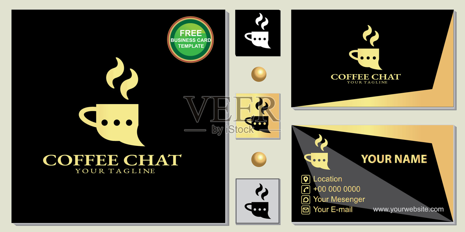 奢华的金色聊天咖啡店标志简单的黑色插画图片素材