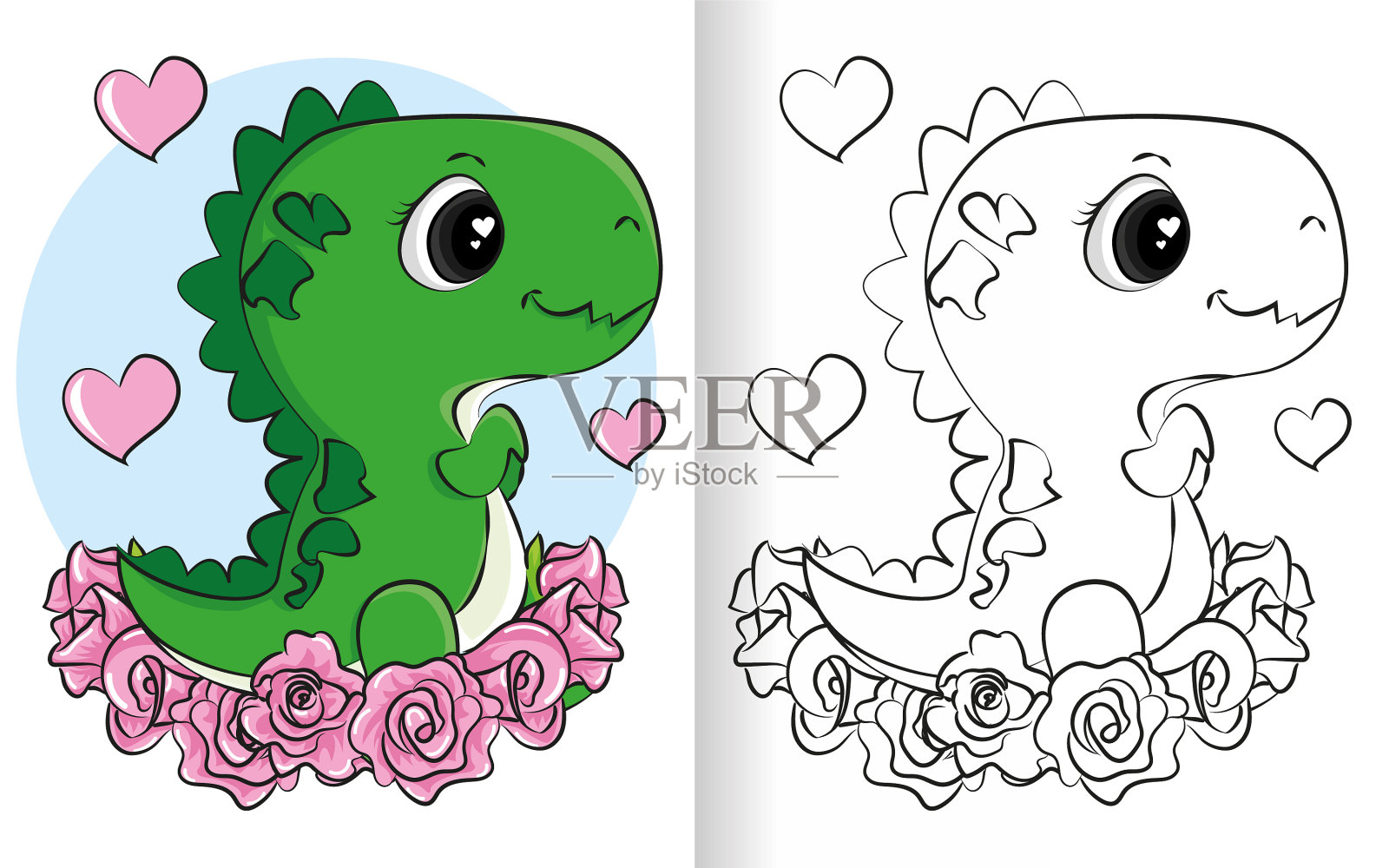 给小朋友涂色的恐龙书很可爱插画图片素材