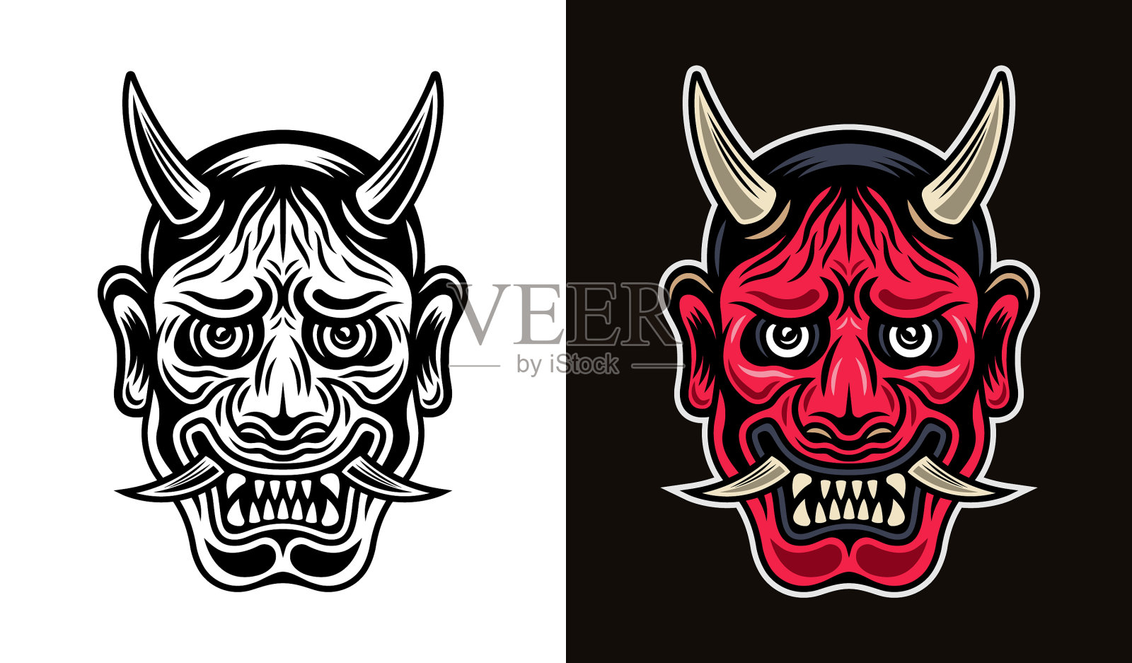 日本的汉弥剧场面具有角妖插画图片素材