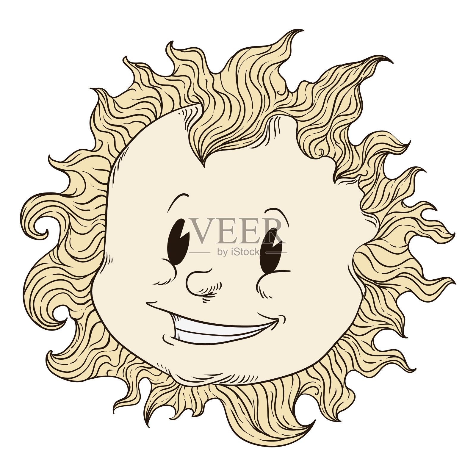 阳光与微笑的脸和轮廓的复古设计插画图片素材