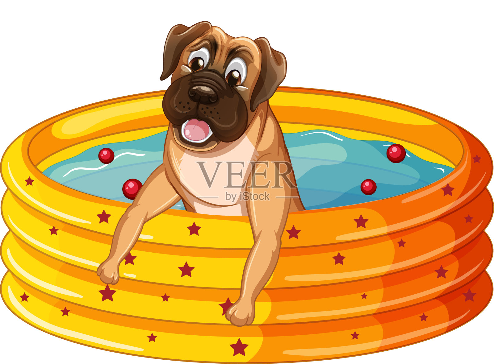狗在黄色的池子里洗澡插画图片素材