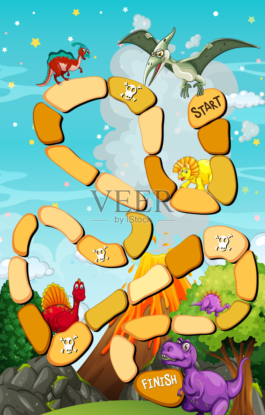 恐龙主题计数游戏模板插画图片素材