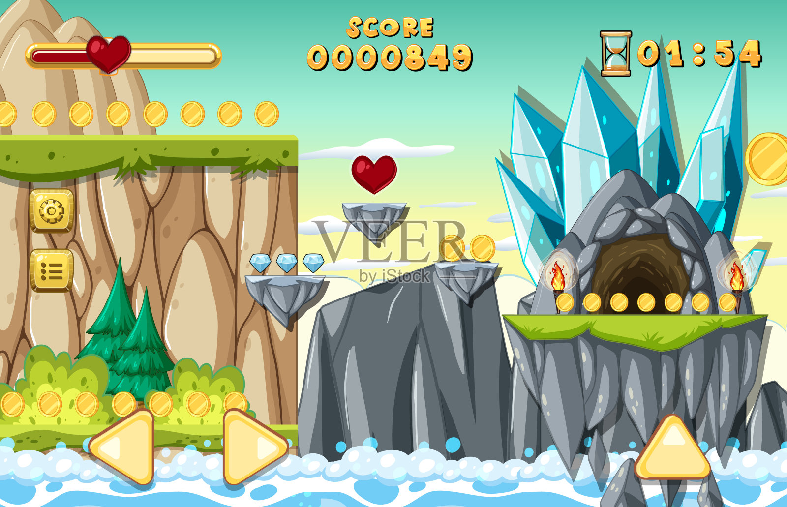 收集硬币平台游戏模板插画图片素材