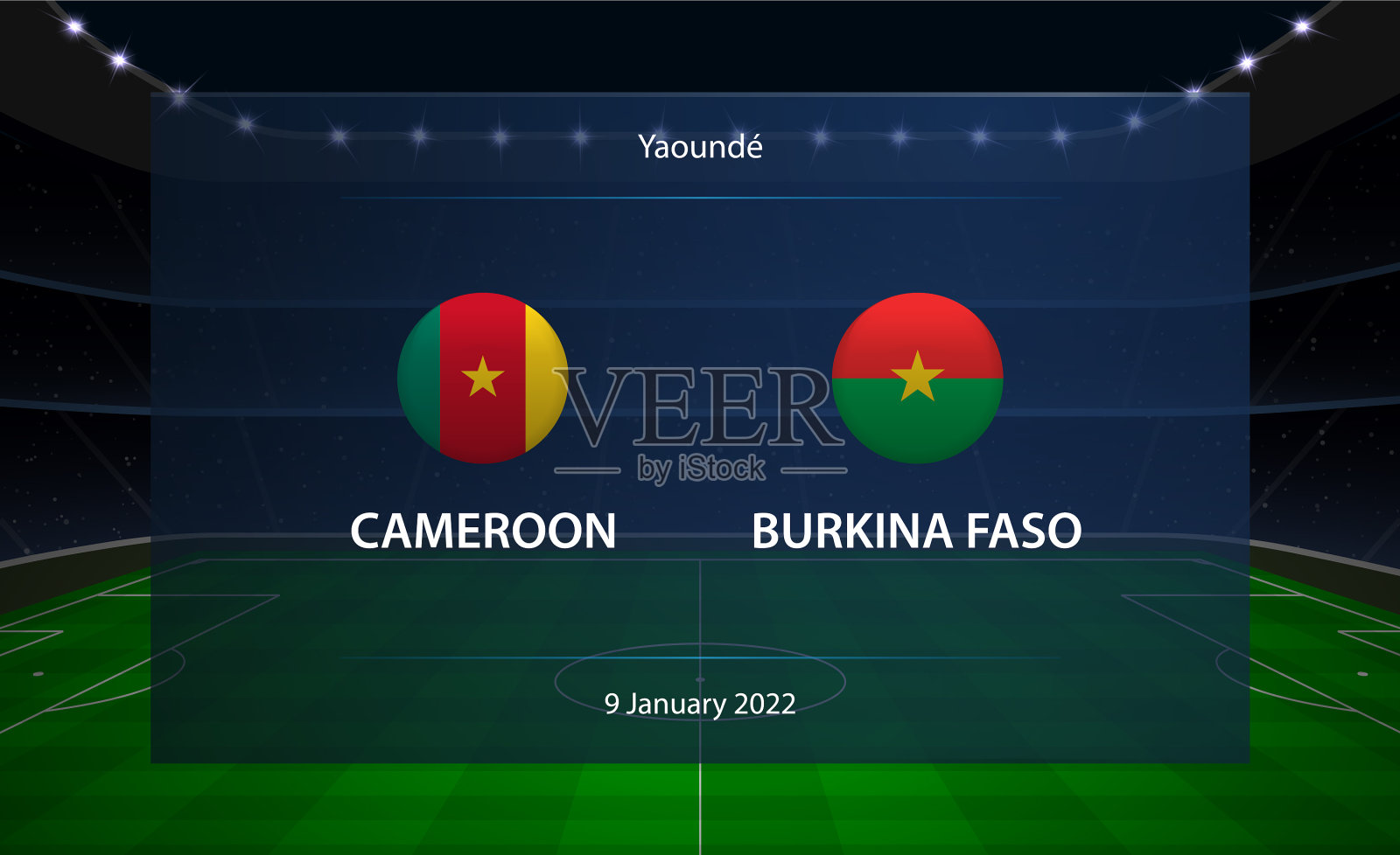 喀麦隆vs布基纳法索足球记分牌插画图片素材