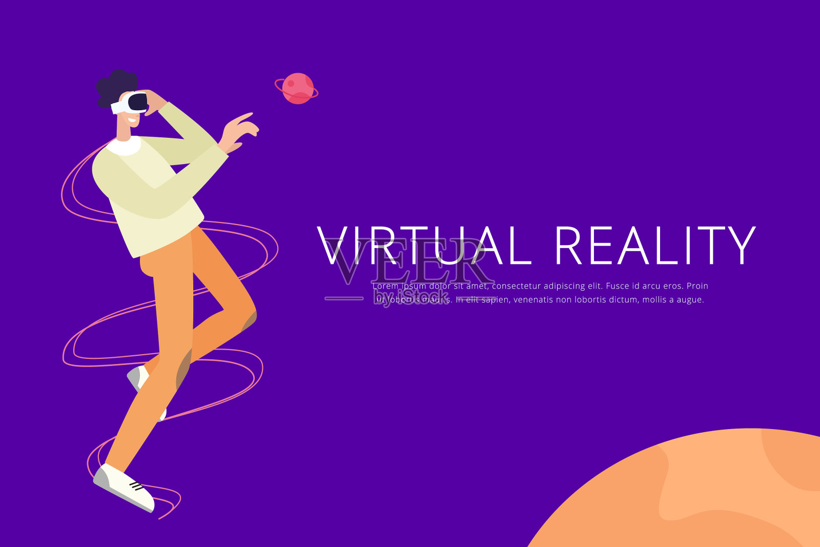 宇宙里的一个年轻人插画图片素材