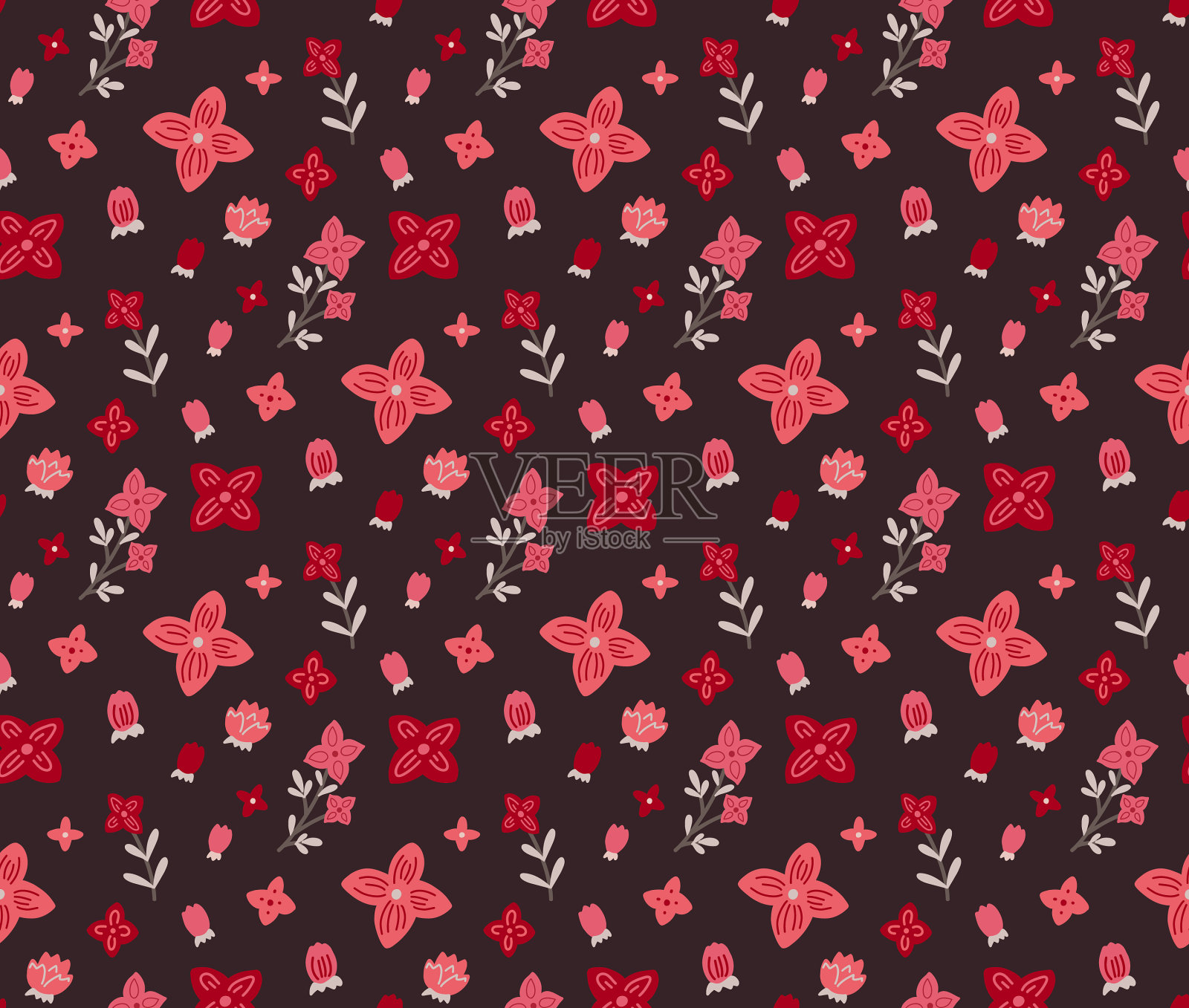 无缝图案的小粉红和珊瑚花插画图片素材