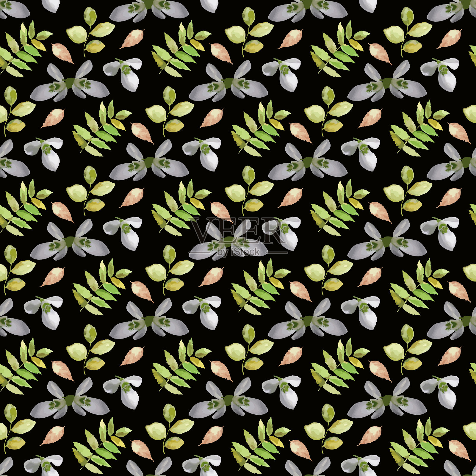 雪花花叶无缝图案设计插画图片素材