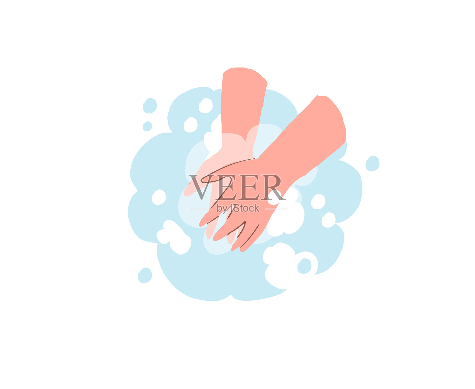 用肥皂冠状病毒制作的扁平卡通人手设计元素图片