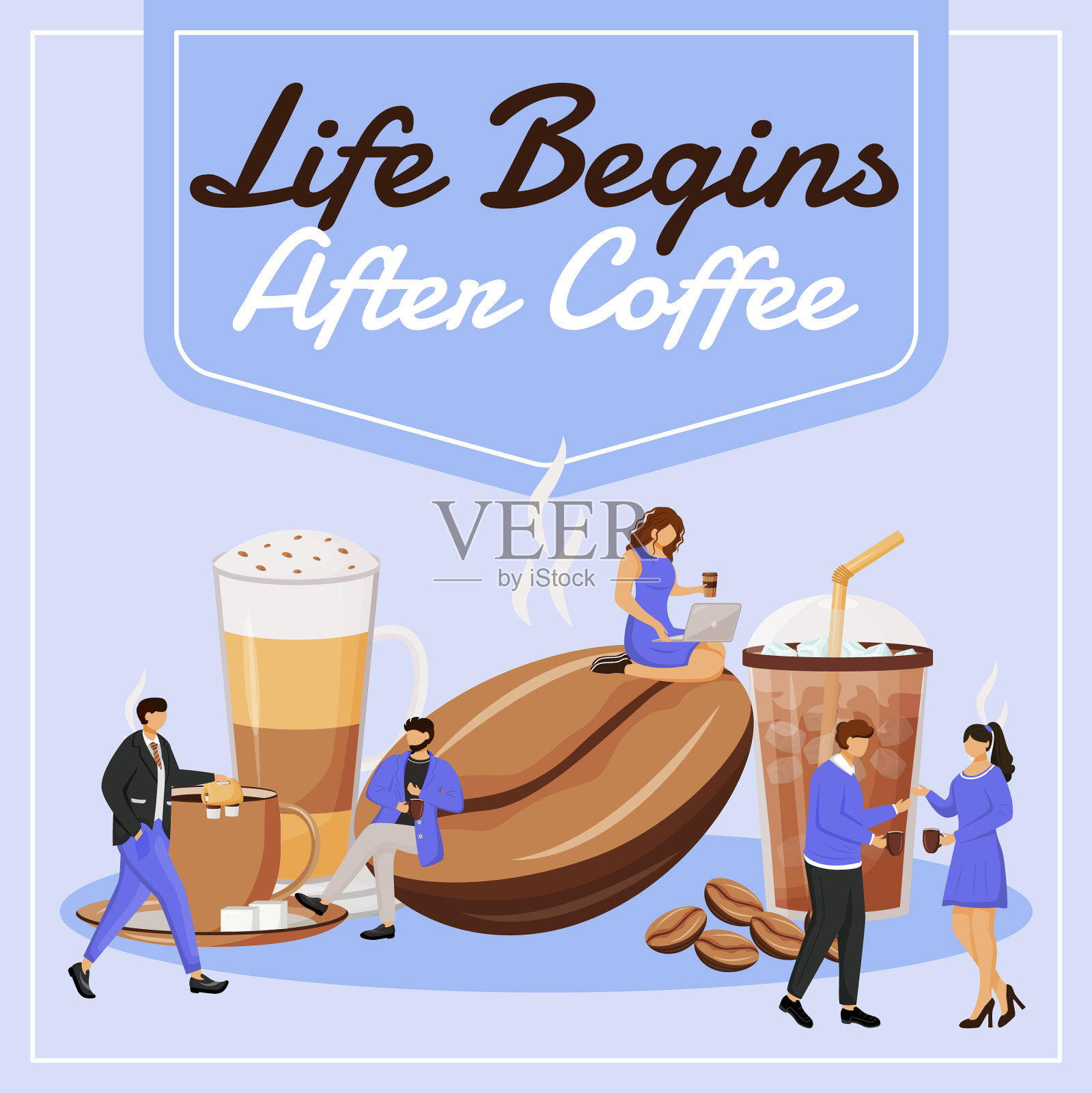 咖啡社交媒体发布模型后，生活开始了插画图片素材