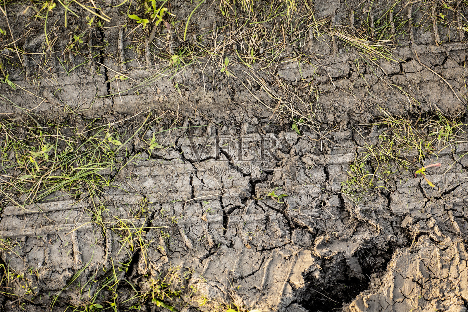 压花汽车足迹在地面上照片摄影图片