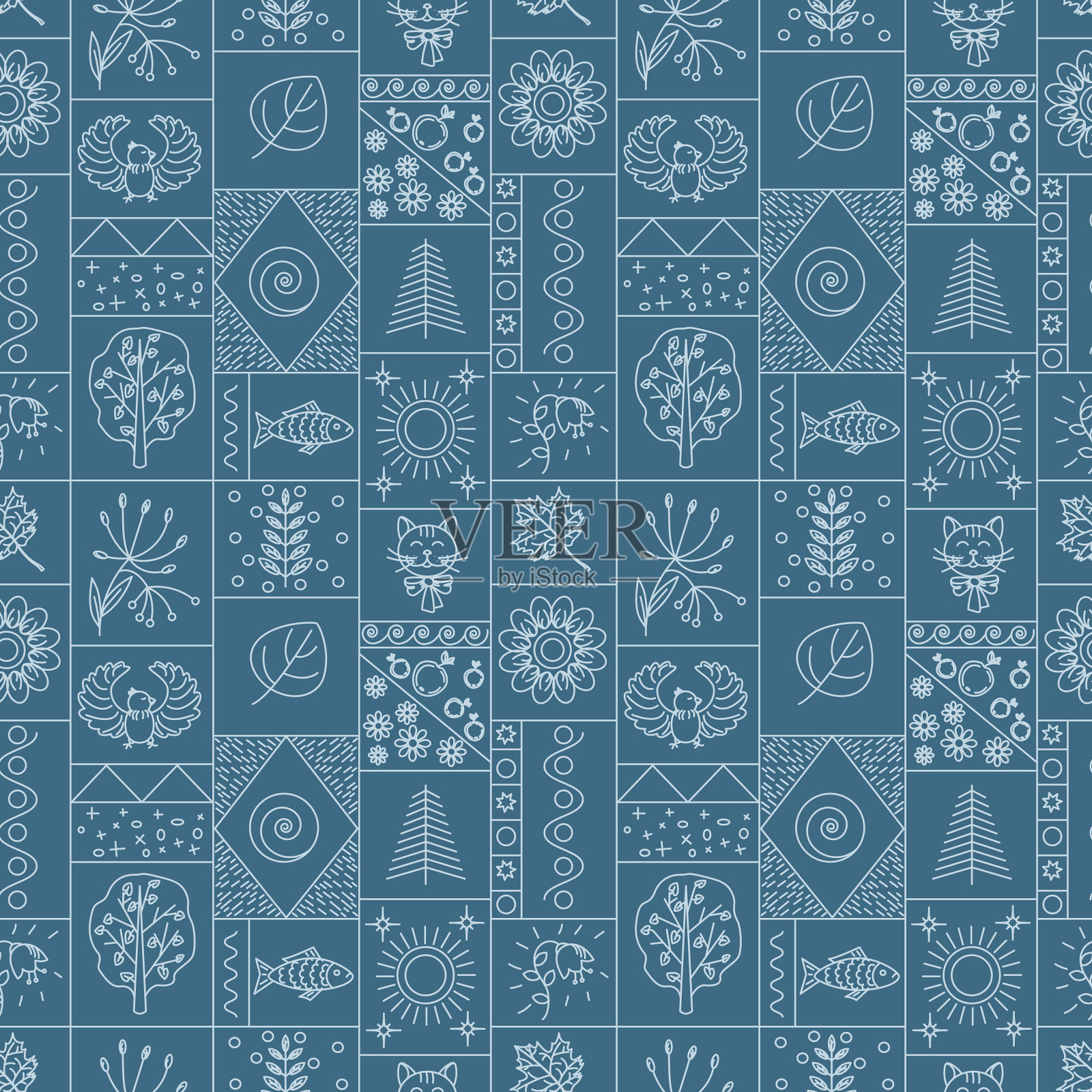 无缝图案与花卉和动物插画图片素材