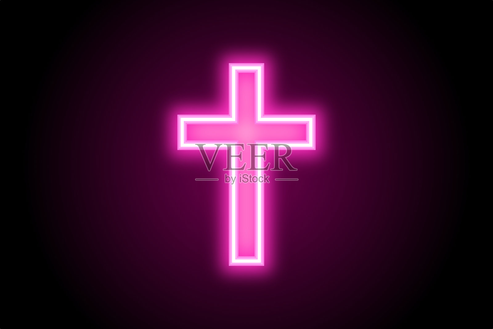 发光的霓虹灯十字图标标志符号在黑色背景照片摄影图片